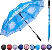 Goothdurs 62 Inches Golf Umbrella Automatic Open Windproof Waterproof Large Double Canopy Vented Rain Stick Umbrellas for Men Women