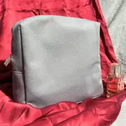 Natio Spacious Light Gray-Green Striped Velour Cosmetic Bag – Elegant & Functional
