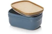 Ceramic Butter Dish, Extra Large Butter Keeper for Countertop or Fridge, Airtight Butter Holder Container with Wooden Lid, Farmhouse Kitchen Decor and Accessories, Freezer Safe, Airy Blue