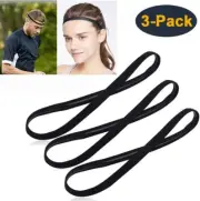 [3 Pack] Anti-Slip Thin Elastic Black Sports Headbands Yoga Head Band Sweatband