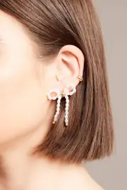 White Faux Pearl Bow Drop Earrings