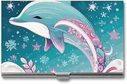 LKHDS Slim Aluminum Alloy Business Card Holder Cute Dolphin Snowflake Pocket Business Card Case Portable Business Card Wallet Business Card Holders Handheld Card Box for Women Men, style, One size