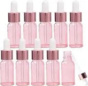 TAVVKE 10Pcs, 10ml Glass Dropper Bottles with Dropper Pipettes, Travel Mini Refillable Empty Bottles for Essential Oils/Aromatherapy (Pink)
