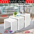 Artiss Coffee Table 3 Nest of Tables Set Side Display Shelf High Gloss White New