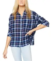 Sanctuary Clothing Womens Mod Boyfriend Button Up Shirt, Blue, Medium
