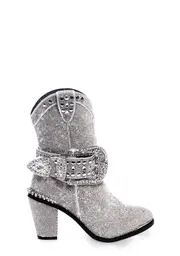 [Club Exx] Sheriff Shine Cowboy Boots - Silver