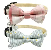Plaid Cat Collar with Bow Tie Bell Breakaway Daisy Kitten Collars Pink & Blue