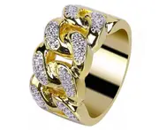 Luxury Hollowed Buckle Rhinestone Wide Ring Men Jewelry Party Banquet Decor Golden