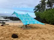 Neso Beach Tent with Sand Anchor, Portable Sunshade - 7' x 7' (Aqua Fronds)