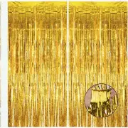 Golden Glam Fringe Curtain Set - Sparkling Metallic Party Decor for Doors & Wind