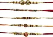 [SWAMISP] Set of 5 Rakhi for Brother Bhabhi Set Rakhi for Bhaiya Bhabhi Raksha Bandhan Rakhi Indian Rakhi Threads Rakhi Bracelets Best for Brother on Rakshabandhan Rakhi Bands, Long -14 Inch