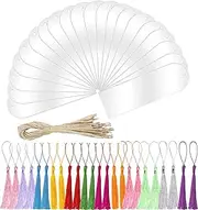 BetterJonny 74 Pieces Acrylic Blank Bookmark Set, 20Pcs Clear Craft Bookmark with 24Pcs Tassels and 30Pcs Ropes Half Round Unfinished Book Marker Tags for Classroom Projects and Present Tags