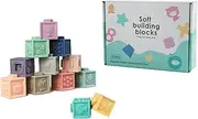 12 PCS Set Baby Blocks, Soft Squeeze Building Blocks,Teething Chewing Toys