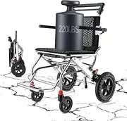 Lightweight Folding Wheelchair,Portable Travel Foldable Wheelchair,Ergonomic Seat Backrest,Footrest and Armrests,Safety Belt,Transport Wheelchairs for Adults and Seniors, Loading 220LBS