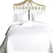 Royal Hotel Bedding Checkered Style Soft and Plush Coverlet, 3PC Set Stitched Filled Bedspread, Extra Soft Bed Cover, Checkered Pattern Quilted Bed Quilt, White, King