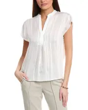 Vince Drapey Stripe Band Collar Popover