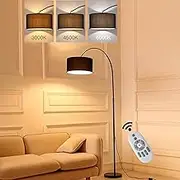 XCJump Modern Curved Floor Lamp 3 Levels Remote Control Dimmable Adjustable Height Marble Base with Warm Light Bedroom Living Room Office Standard Lamp 12W 185cm (Black)