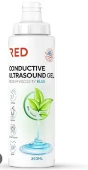 RED Conductive Ultrasound Gel CLEAR Medium Viscosity Blue Psysio Imaging