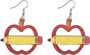 [Generic] Personalized Teacher Earrings Wooden Double Sided Pendant Earrings For Girl Lovers Back To School Gift Earrings Candy Heart Necklace