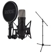Rode NT1(Black) 5th Generation Hybrid Studio Condenser Mic with Mic Stand Bundle