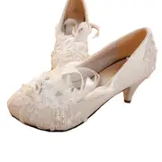 Nevenka Women s Strap Wedding Bridal Closed Toe Shoes 5cm Low Heels Shoes-White
