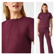 NWT Spanx Perfect Short Sleeve Funnel Neck Top Size Small Ponte Knit Chianti Red