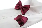[Zasel] Mens Plum Plain Coloured Checkered Bow Tie & Matching Pocket Square Set