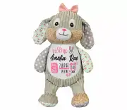 Personalized Birth Announcement Grey Bunny Cubbies - Birth Stats Stuffed Animals