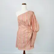 Keepsake the Label Womens Mimic Mini Dress One Sleeve Balloon Striped Size 10