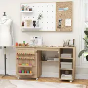 CostwayMultifunctional Sewing Machine Craft Station with Storage Shelves-Natural