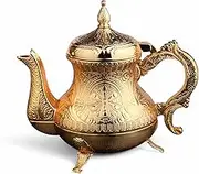 Alisveristime Decorative Zamac Pitcher – Vintage Ottoman-Style Teapot, Ornate Metal Design (7.9 x 7.9 x 5.1 in, 1.85 lbs, 28.7 fl oz) (Gold)