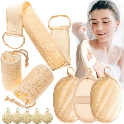 11 Packs Natural Loofah Pads Set Back Scrubber for Shower, Loofah Exfoliating...