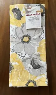 KitchenAid Hand Dish Towel Kitchen Cloth Grey White Yellow Floral Spring Summer