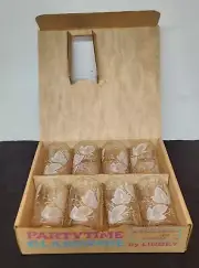 Libbey Partytime Glassware 8 PC Patio Set NEW in Original Box White Leaves