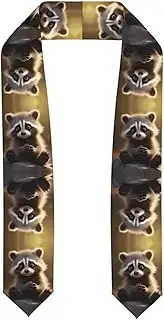 [SKKNT] Cute Raccoon Print Graduation Shawl Stole For Academic Commencements Honor Sash Congratulations Gift, Flattened, One Size