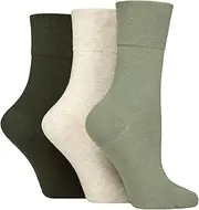 IOMI Footnurse Diabetic Gentle Grip Non-Binding Cotton Rich Socks Ladies 3 pair 4-8UK Khaki Cream Grey (Green)