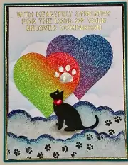 SYMPATHY - PET - Cat and Rainbow Hearts - handmade card by Dee