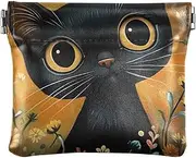 [YXYZRMY] Black Cat Colorful Floral PU Leather Squeeze Coin Purse, Coin Pouch Change Holder for Women Men, Mini Portable Cosmetic Bags for Women, Multi-colored, one size, Multi-style, Multi-colored, one