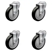 5 Inch SS Black Polyurethane Wheel Swivel Bolt Hole Caster Set Service Caster