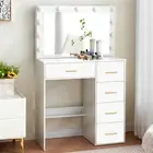 Makeup Table w/ 5 Drawers Dressing Table Vanity Desk with Mirror and LED Lights