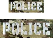 [Ancana] 2 Pack Reflective Pol ice Laser Cut Patch with Back Panel and Hook and Loop One Small and One Large (CAMO-White)