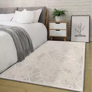 Moroccan Geometric Stripe Rug for Living Room and Bedroom - Soft and Washable - Ivory (80x120cm)