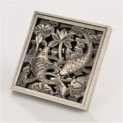 Bathroom Shower Floor Drain Antique Bronze Bathroom Fish Lotus Pattern Copper Deodorant for Bathroom