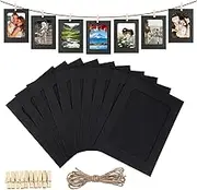 Piriuuo 10 Pcs Paper Picture Frames, 4x6 Inch Paper Photo Frame Cardboard Photo Frames with Clips and Strings DIY Clip Hanging Photos Display Holders for Home, Classroom, Office, Wedding(Gray)