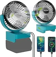 Uniqwamo Portable Rechargeable Fan Compatible for Makita 18V BL1860 BL1850 Lithium-Ion Battery, Jobsite Battery Operated Fan with 3 Speeds Control，USB +Type C