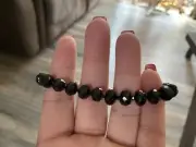 Gem Treasures Sterling Silver Faceted Black Spinel Adjustable Slide Bracelet