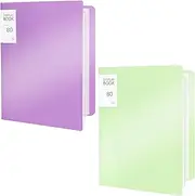Presentation Binder with Clear Plastic Sleeves, A4 Portfolio Folder for Art, Documents, Certificates, Organizer, for Office and Artwork Storage, 2 Pack 9x12 (Green+Purple, 80 Pocket)