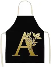 1Pcs Kitchen Apron Dress Golden Letter Pattern Apron Sleeveless Cooking Cleaning Tools Cotton Nail Salon Women Men Aprons Pockets