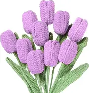 uxcell Tulip Crochet Flowers, Artificial Knitted Tulip Flower Completed Handmade Tulips Bouquet for Gift Home Birthday Wedding Decoration, Purple Pack of 10