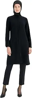 [Tuğba] Women's Modest Long Tunic with Mandarin Collar – Luxury, Hijab-Friendly, Elegant Islamic Clothing, Green, 18-20